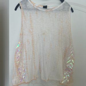 Soft orange tie dye tank with iridescent sides